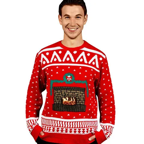 hidden gift Christmas Sweater With Digital Fireplace