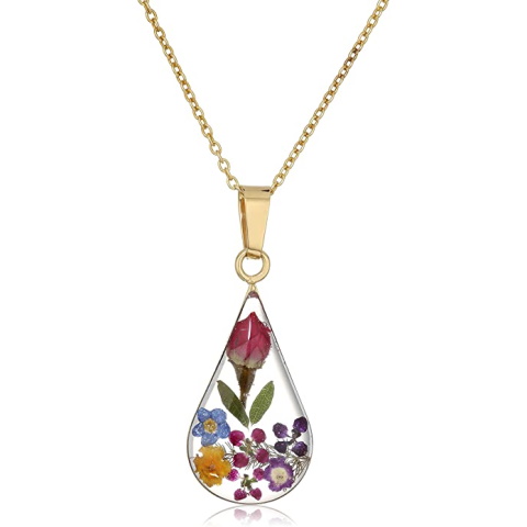 Pressed Flower Teardrop Necklace