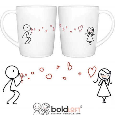Couple's 'Blowing Kisses' Coffee Mug Set