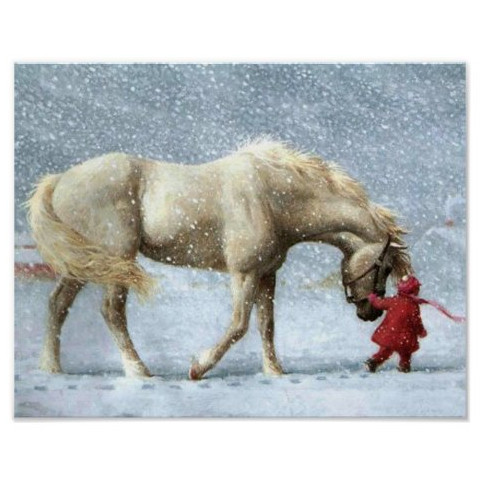 Horse & Girl in Winter Poster