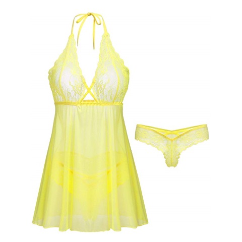 Sexy Yellow Lace Nightgown